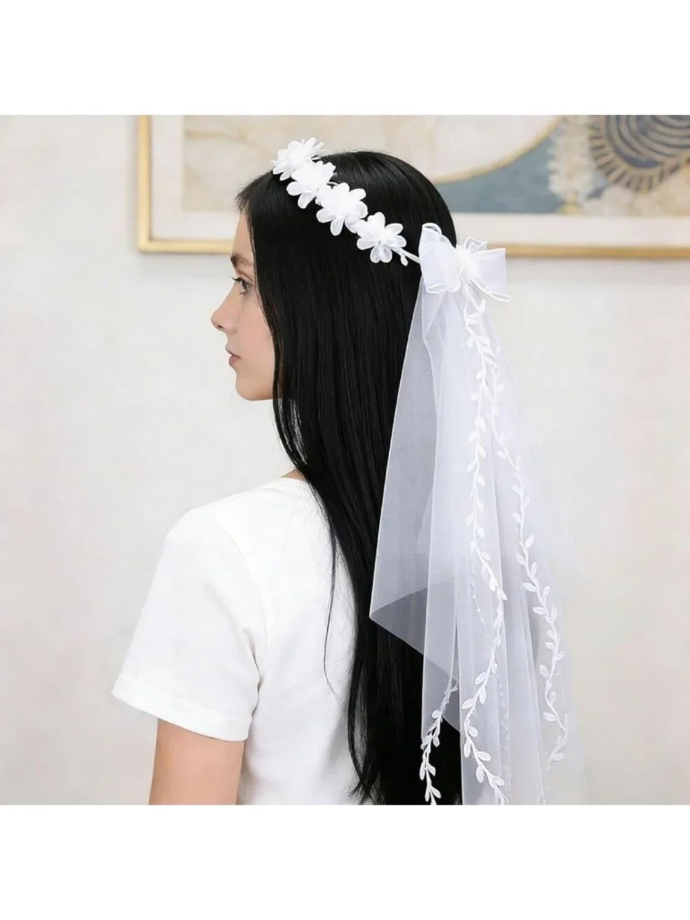 Elegant Flower Girl Headband Set with Veil & Pearls - Perfect for Weddings